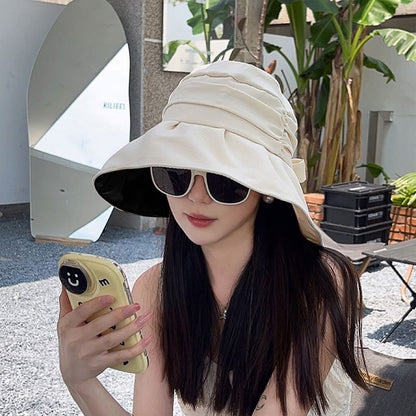 Bow Brim Wide Bucket Hat Ruched