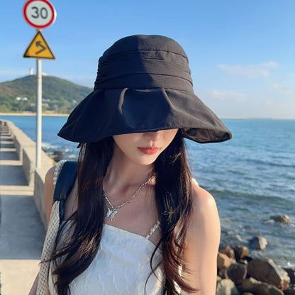 Bow Brim Wide Bucket Hat Ruched