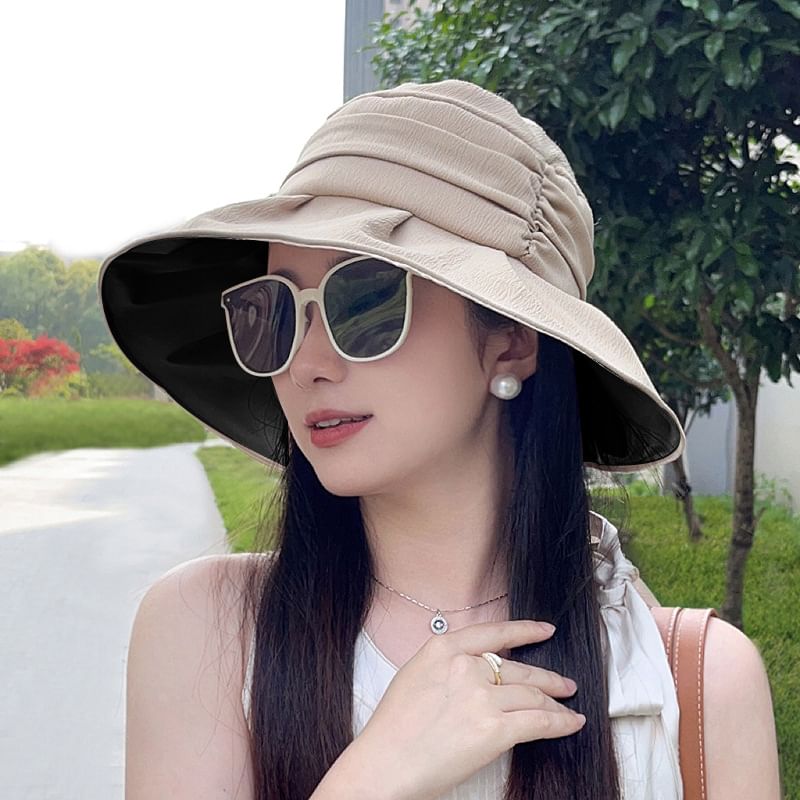 Bow Brim Wide Bucket Hat Ruched