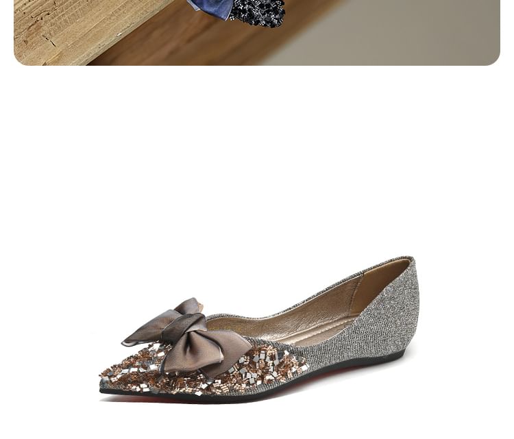 Pointed Sequin Bow Flats