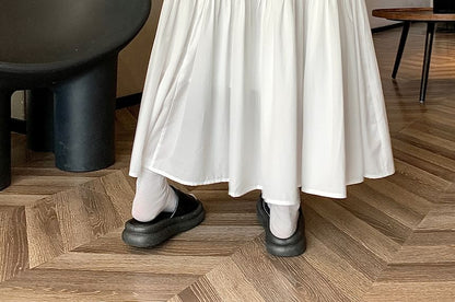 Einfarbiger Midirock in A-Linie mit hoher Taille und Rüschen