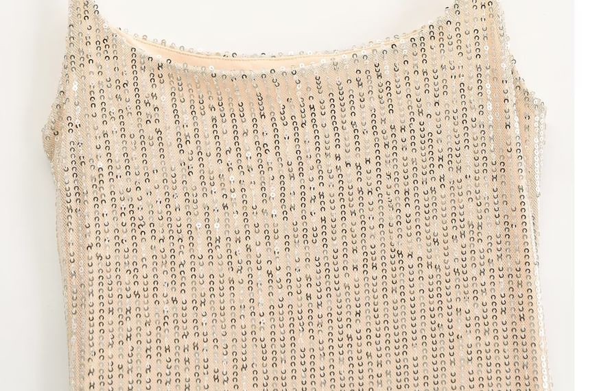 Spaghetti Evening Strap Back Gown Open Sequin Mermaid Neck Scoop