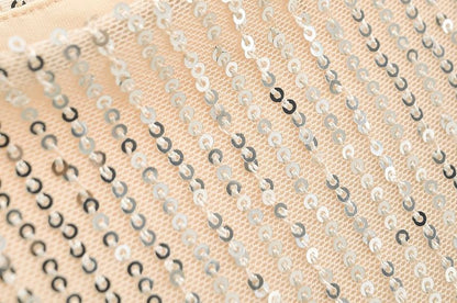 Spaghetti Evening Strap Back Gown Open Sequin Mermaid Neck Scoop