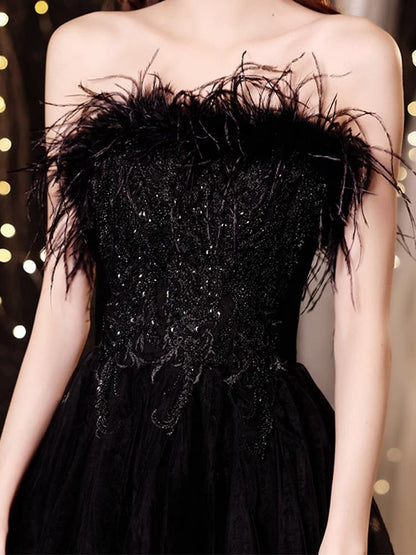 Sequin A-Line Lace Panel Strapless Gown Evening