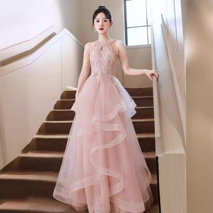 Cold-Shoulder Plaid Sequin Ruffle A-Line Evening Gown