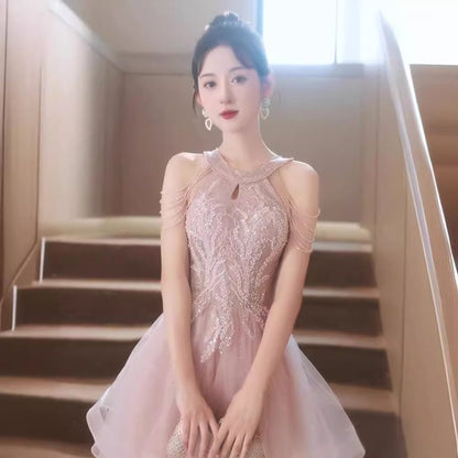 Cold-Shoulder Plaid Sequin Ruffle A-Line Evening Gown