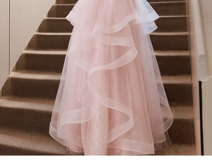 Cold-Shoulder Plaid Sequin Ruffle A-Line Evening Gown