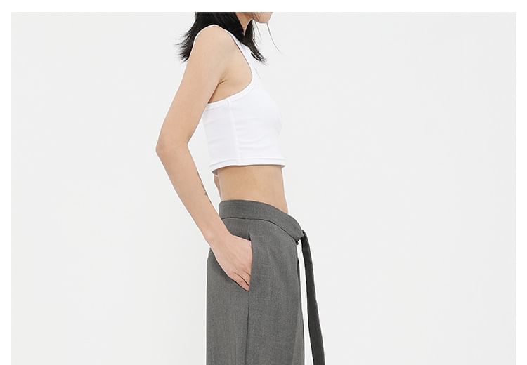 Low Rise Tie-Rise Plain Loose-Fit Wide-Leg Pants