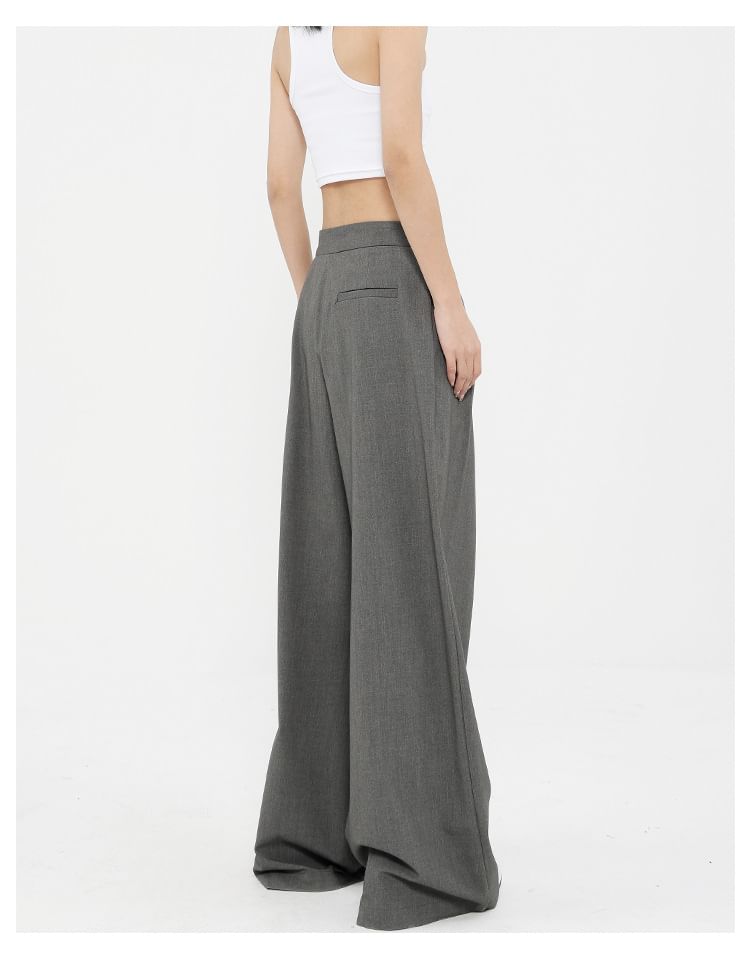 Low Rise Tie-Rise Plain Loose-Fit Wide-Leg Pants