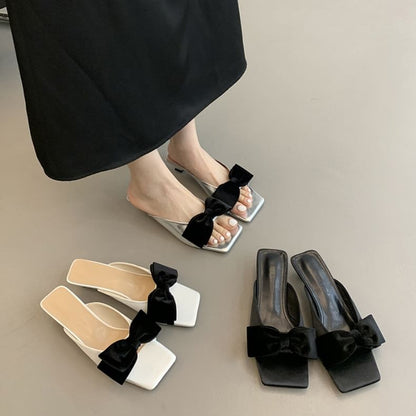 Bow Kitten Heel Slide Sandals