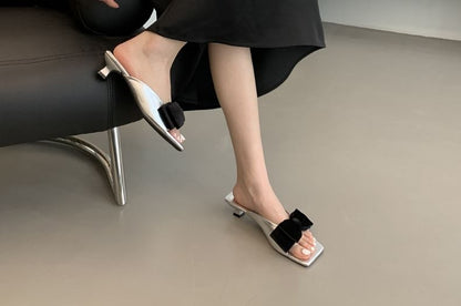 Bow Kitten Heel Slide Sandals