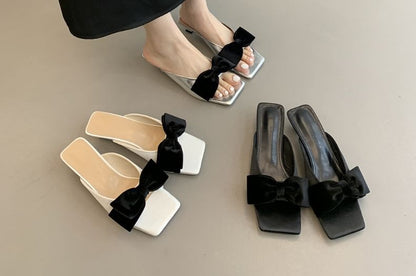 Bow Kitten Heel Slide Sandals