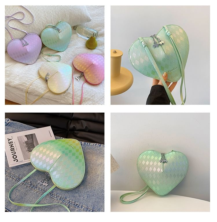 Heart Shape Faux Leather Crossbody Bag