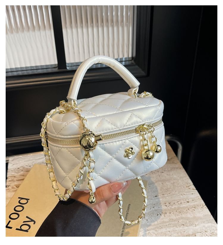 Quilted Strap Faux Crossbody Chain Plain Leather Bag