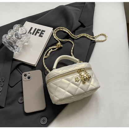 Quilted Strap Faux Crossbody Chain Plain Leather Bag