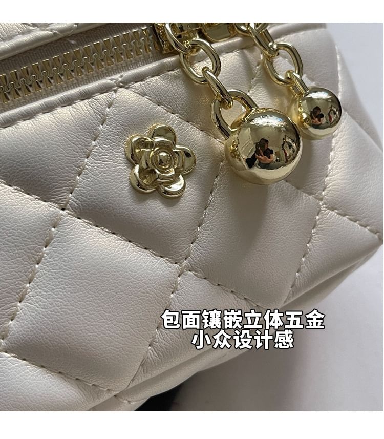 Quilted Strap Faux Crossbody Chain Plain Leather Bag