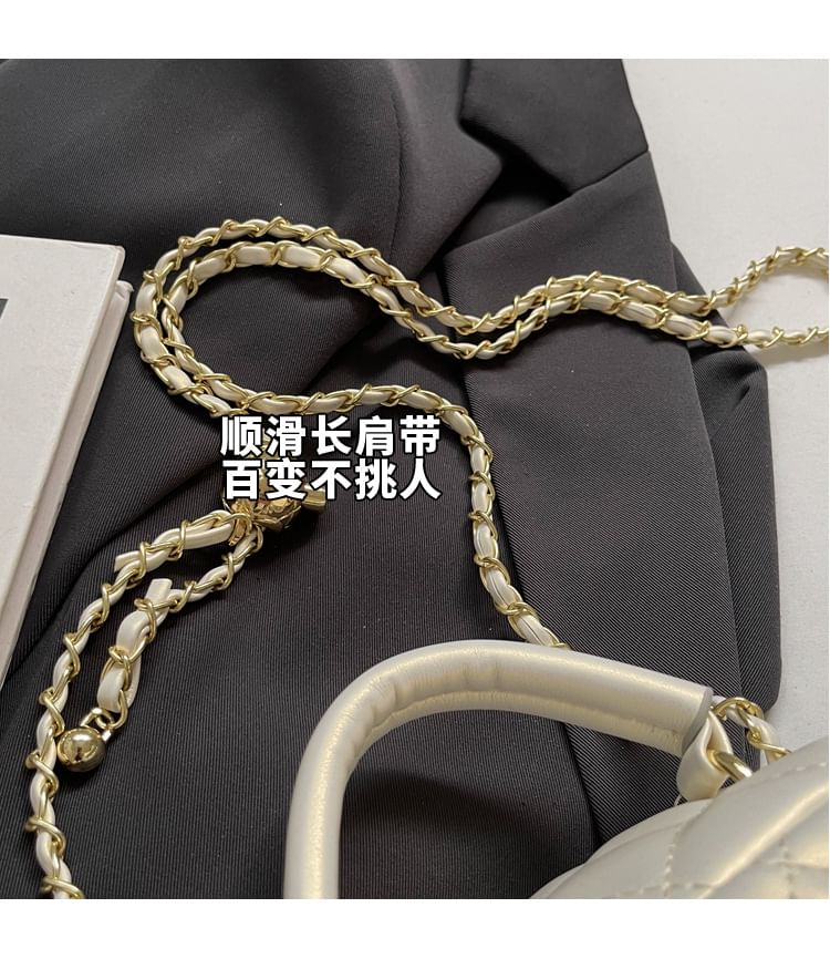 Quilted Strap Faux Crossbody Chain Plain Leather Bag
