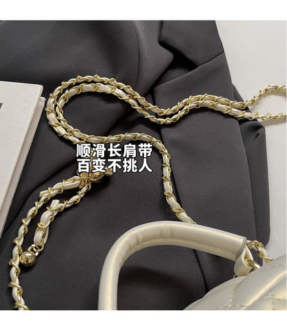 Quilted Strap Faux Crossbody Chain Plain Leather Bag