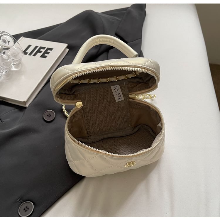 Quilted Strap Faux Crossbody Chain Plain Leather Bag