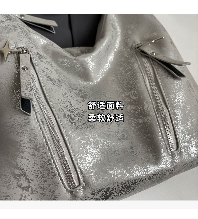 Leather Strap Plain Chain Backpack Zipped Faux