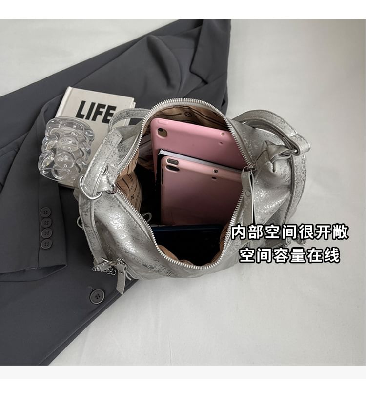 Leather Strap Plain Chain Backpack Zipped Faux