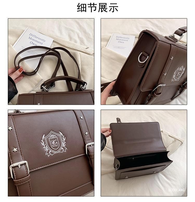 Embroidered Studded Faux Leather Satchel Backpack