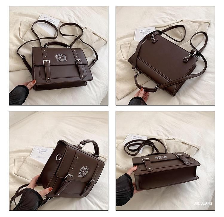 Embroidered Studded Faux Leather Satchel Backpack