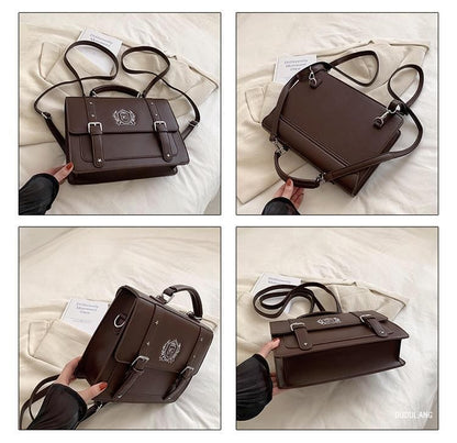 Embroidered Studded Faux Leather Satchel Backpack