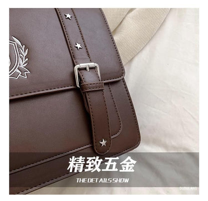 Embroidered Studded Faux Leather Satchel Backpack