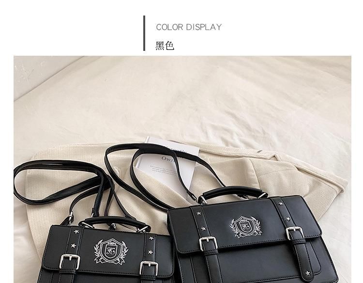 Embroidered Studded Faux Leather Satchel Backpack