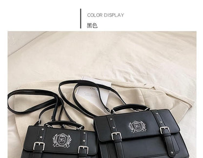 Embroidered Studded Faux Leather Satchel Backpack