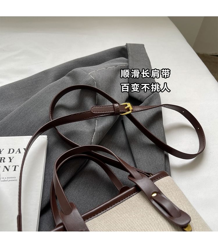 Bucket Leather Faux Tone Canvas Bag Two Panel