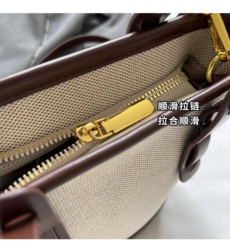 Bucket Leather Faux Tone Canvas Bag Two Panel