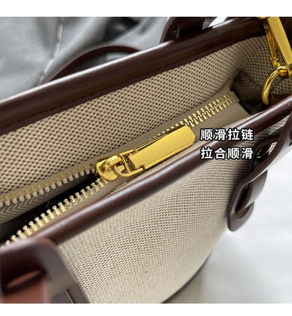 Bucket Leather Faux Tone Canvas Bag Two Panel