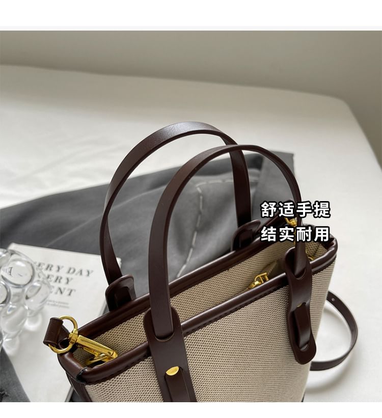 Bucket Leather Faux Tone Canvas Bag Two Panel