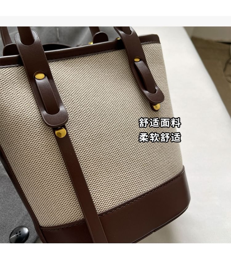 Bucket Leather Faux Tone Canvas Bag Two Panel