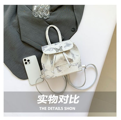 Leather Butterfly Flap Faux Print Backpack