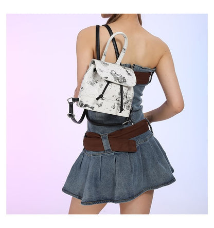 Leather Butterfly Flap Faux Print Backpack