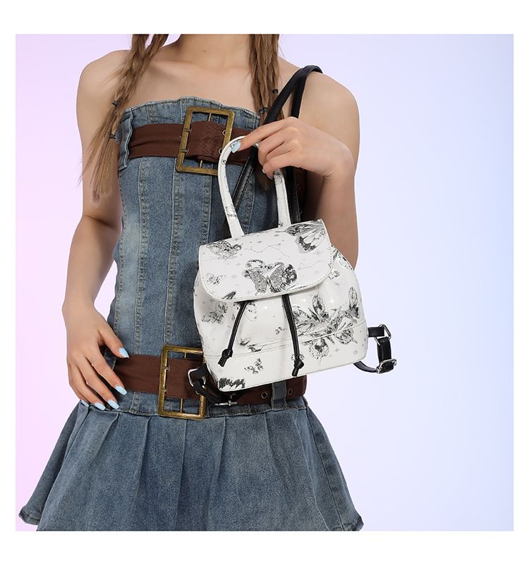 Leather Butterfly Flap Faux Print Backpack