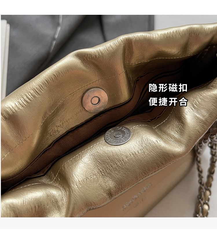 Drawstring Faux Strap Bag Chain Crossbody Leather