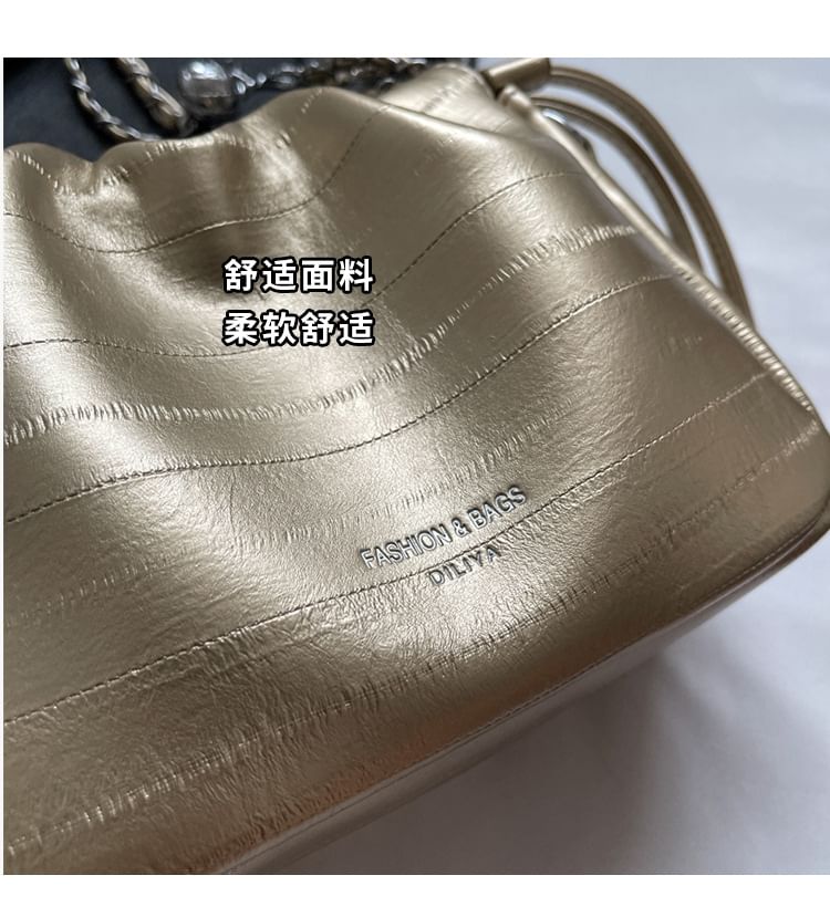 Drawstring Faux Strap Bag Chain Crossbody Leather