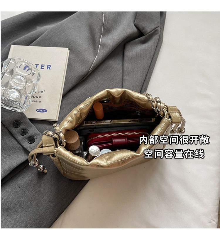 Drawstring Faux Strap Bag Chain Crossbody Leather