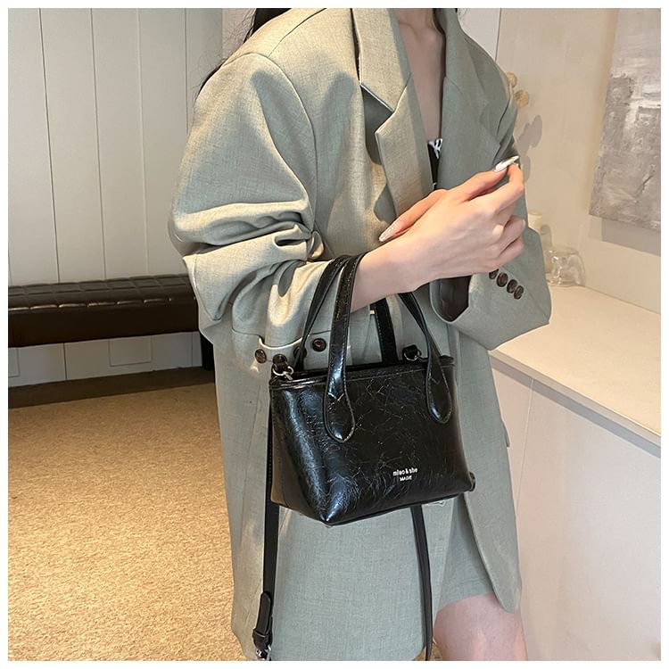 Crossbody Top Faux Leather Handle Bag Plain