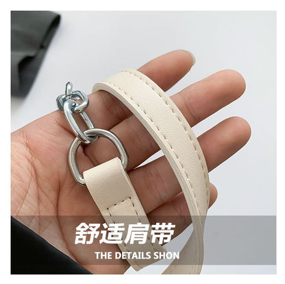 Woven Crossbody Faux Flap Bag Plain Leather