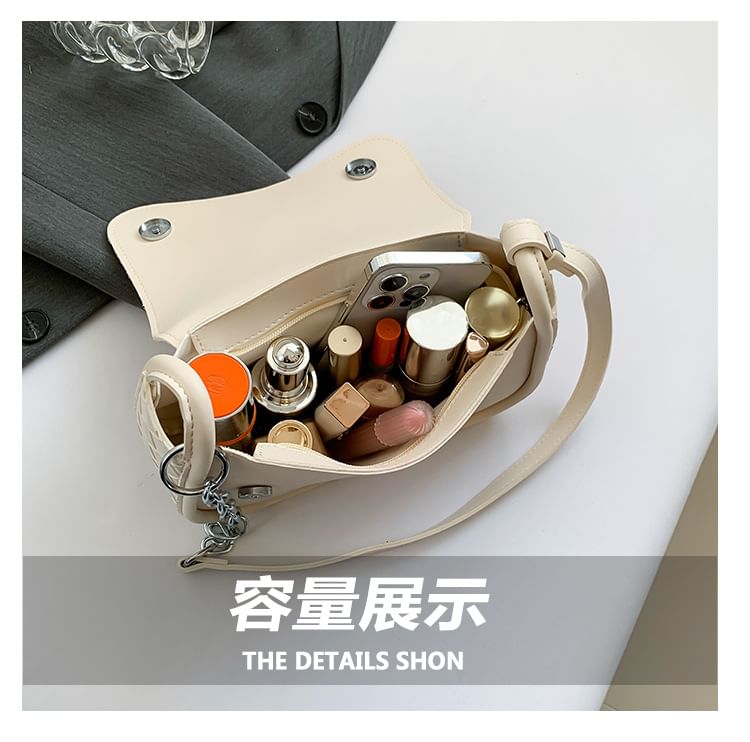 Woven Crossbody Faux Flap Bag Plain Leather