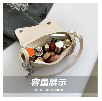 Woven Crossbody Faux Flap Bag Plain Leather