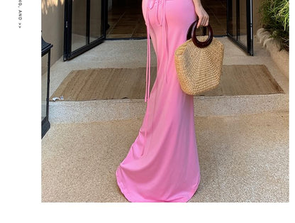 Maxi-Meerjungfrauenkleid mit Spaghettiträgern und offenem Rücken