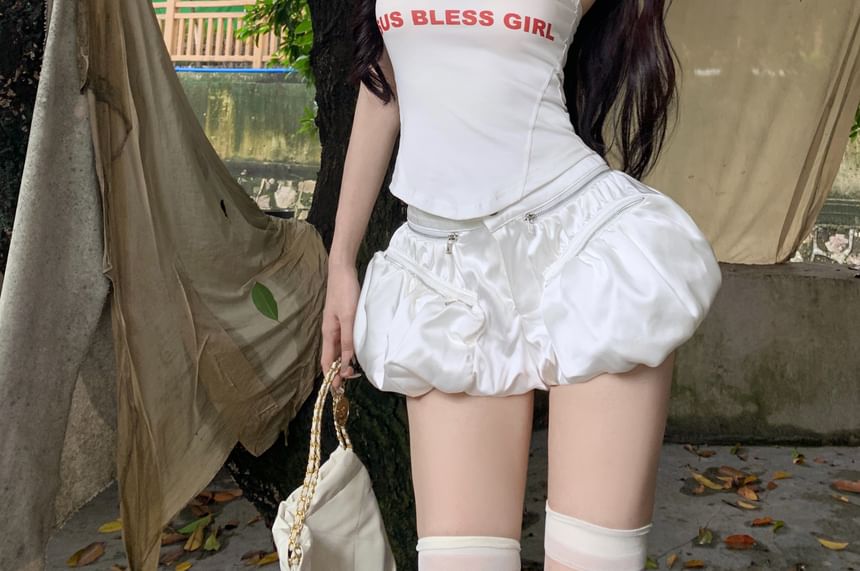 Strapless Lettering Top / Mid Rise Plain Skort