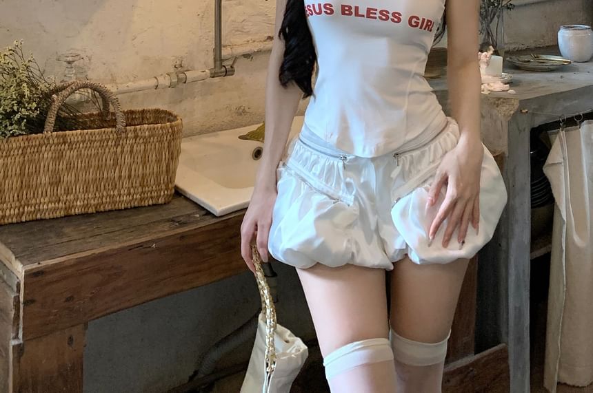 Strapless Lettering Top / Mid Rise Plain Skort