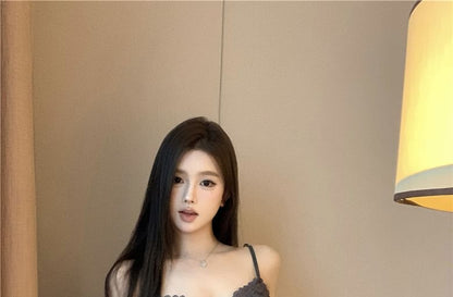 Plain Lace Panel Bow Camisole Top / High Waist Mini Pencil Skirt